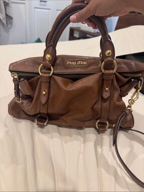 Miu Miu Cognac Brown Leather Satchel with Gold Hardware
